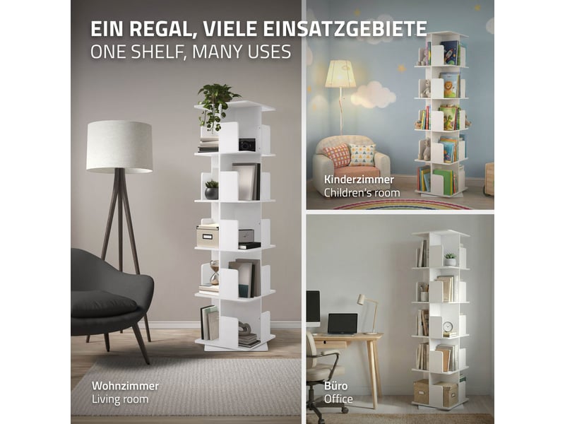 Ml-design bibliothèque tournante enfant 5 niveaux 20 compartiments blanc mat 40x155x40 cm étagère pivotante 360 degrés rangement livres et jouets pour salon bureau chambre bébé stable gain de place - Conforama C