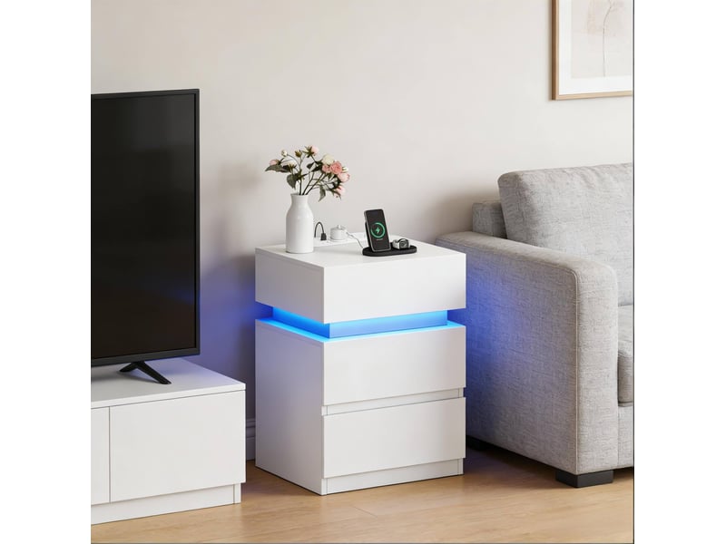 Table de chevet 35x40x55 cm avec éclairage led réglable bois blanc - Conforama B