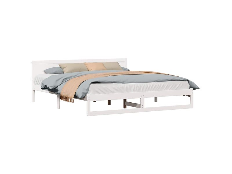  Lit double- lit adulte -  cadre de lit avec tête de lit blanc 200 x 200 cm pin massif  - Conforama A