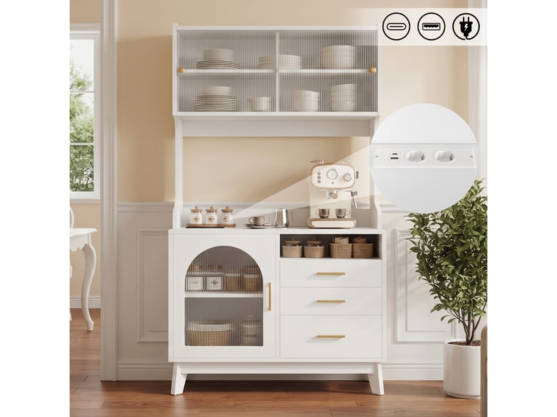  Vaisselier buffet haut blanc avec prise et usb armoire salle à manger moderne 100x40x178 cm  - Conforama D