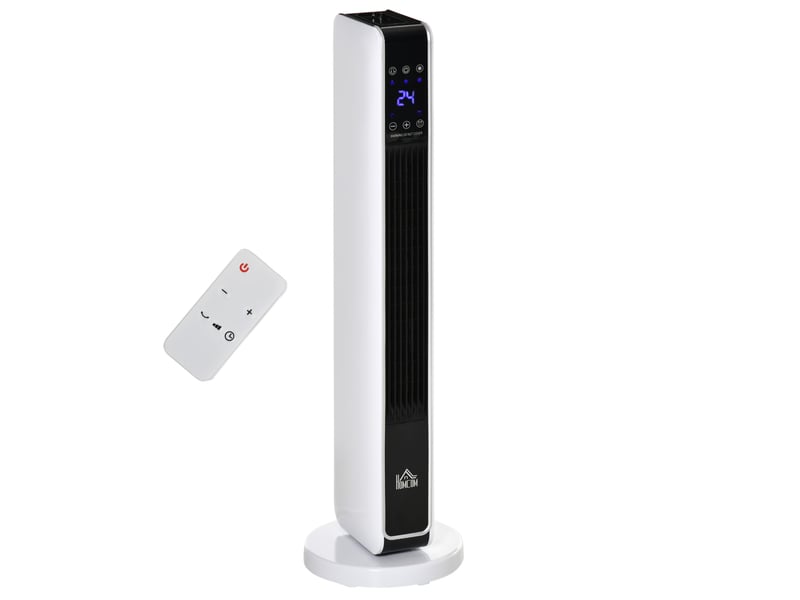 Chauffage soufflant céramique 2200 w blanc et noir, oscillation 65°, télécommande, minuterie 8 h et format compact