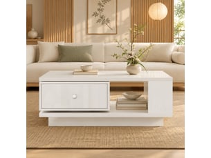 Table basse rectangulaire coloris blanc <strong>MEULVA</strong> <strong></strong> - 48 cmx90 cm