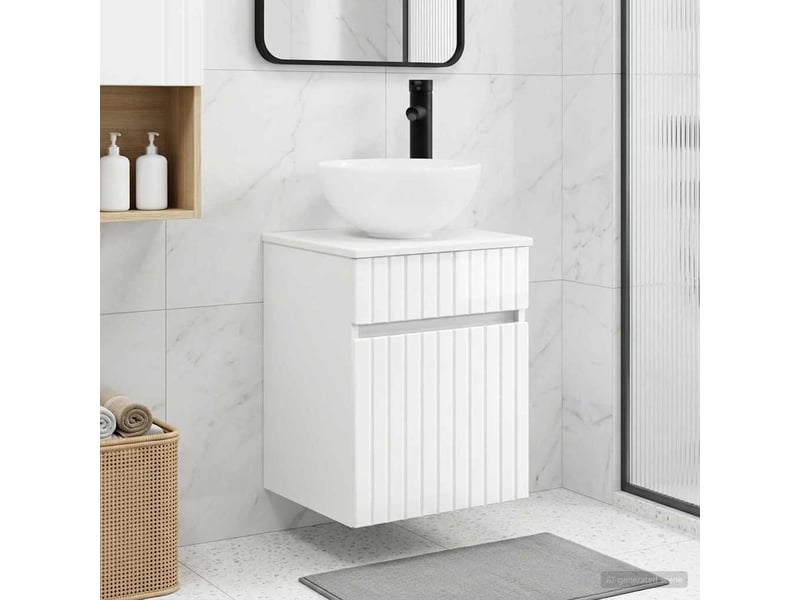 Meuble de lavabo mural, rangement salle de bain blanc brillant 39x35x63 cm - Conforama B