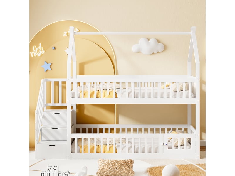  Lit superposé 90x200cm coloris blanc pin lit enfant blanc - Conforama B