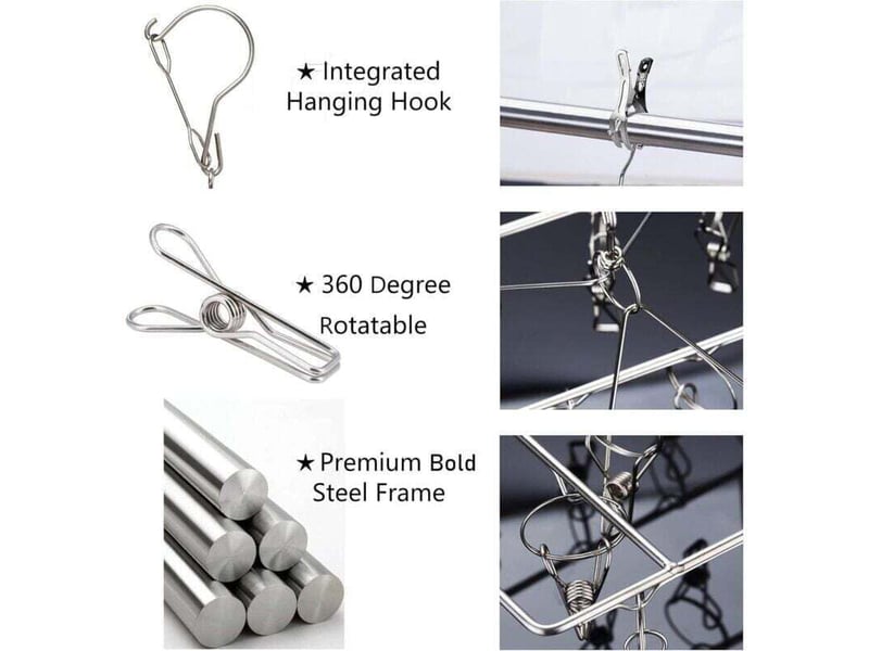  Cintre suspendu 36 pinces inox coupe-vent, séchage chaussettes, sous-vêtements et serviettes  - Conforama B