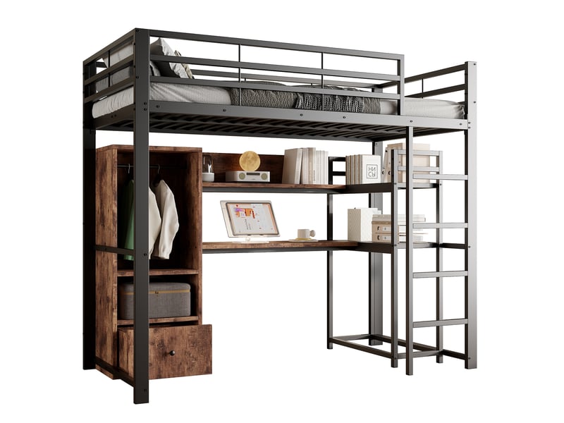  Lit mezzanine 140x200cm coloris noir led métal et mdf lit enfant noir - Conforama A