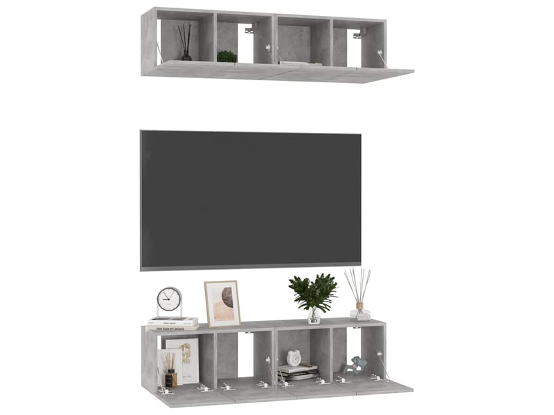  Lot de 4 meuble tv bas salon gris béton 60x30x30 cm bois d'ingénierie  - Conforama C