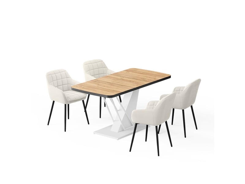  Vicco ensemble de table à manger, chêne de force doréblanc, 120x80cm avec 4 chaises de salle à manger  - Conforama A