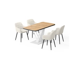 Vicco ensemble de table à manger, chêne de force doréblanc, 120x80cm avec 4 chaises de salle à manger