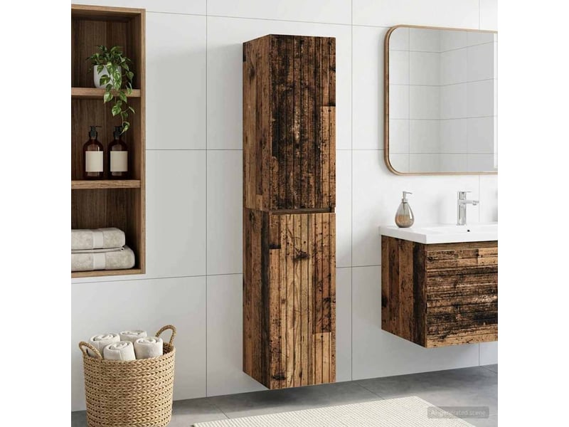 Cabinet salle de bain mural, meuble de rangement bois ancien 33x34.5x160 cm shl2484 - Conforama B