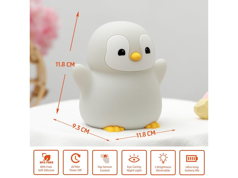  Veilleuse pingouin led pour enfants, lampe en silicone souple rechargeable, 2 niveaux de luminosité  - Conforama E