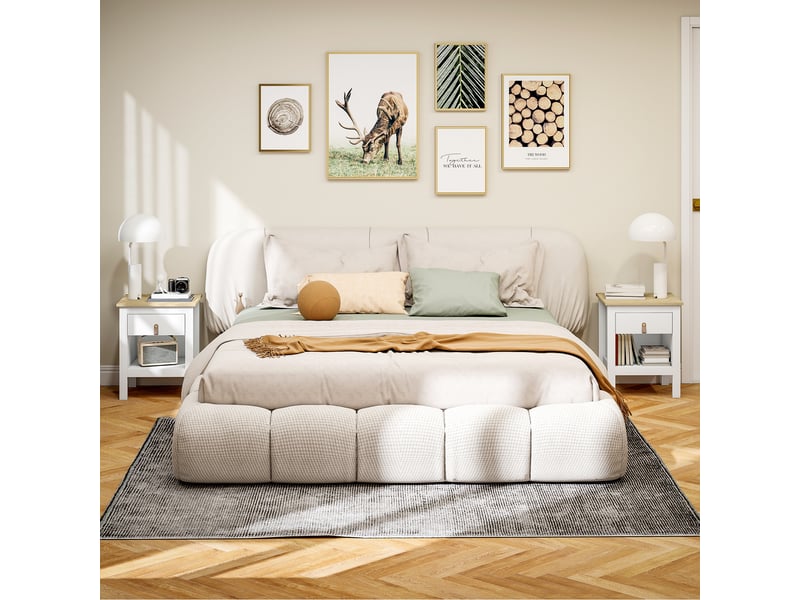  Lot de 2 tables de chevet avec tiroir et compartiment ouvert, 45 x 40 x 55 cm, blanc  - Conforama C