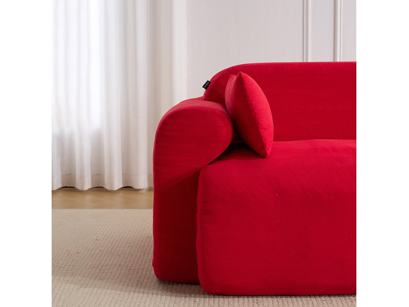  Canapé 2 places 186 x 95 x 76 cm rouge en velours côtelé, rembourrage en mousse et formes arrondies  - Conforama E