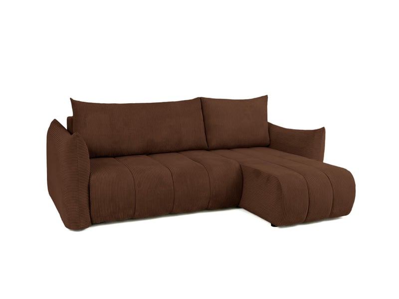 Canapé d'angle lysia mini réversible et convertible en velours côtelé - marron LYSIA - Conforama E
