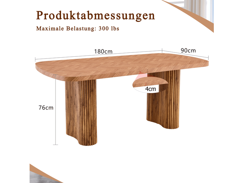  Table de salle à manger avec plateau épais et piétements en colonne arqués, pour salle à manger en mdf ton noyer  - Conforama C