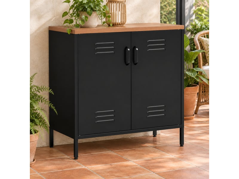 Buffet et enfilade en métal avec 2 portes et étagère réglable, style industriel pour salon, 80×40×80 cm, noir - Conforama C