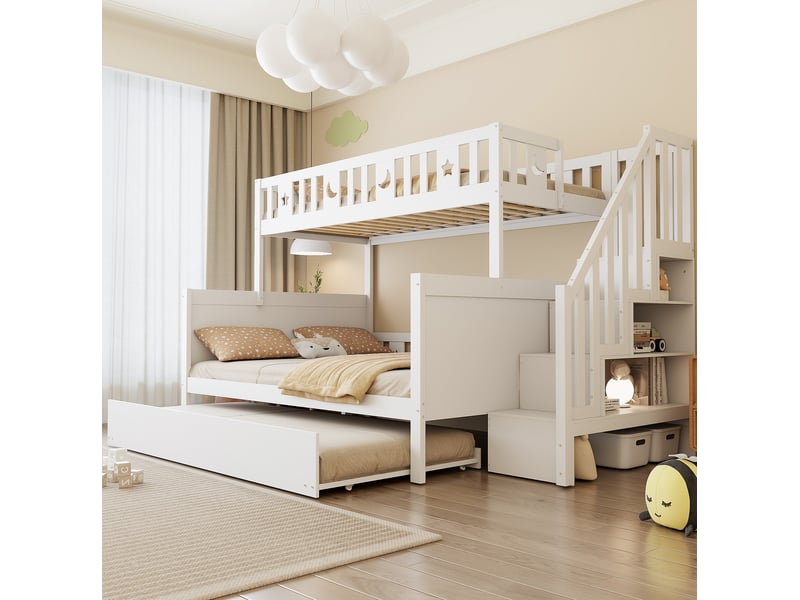  Modenvie lit superposé enfant 90x200140x200 cm - escalier de rangement, lit gigogne, sans matelas - blanc  - Conforama D