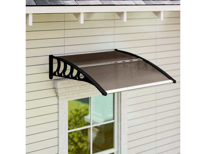  Auvent extérieur 103 x 96,5 x 27 cm pour portes et fenêtres, protection solaire et pluie, polycarbonate translucide et aluminium  - Conforama D