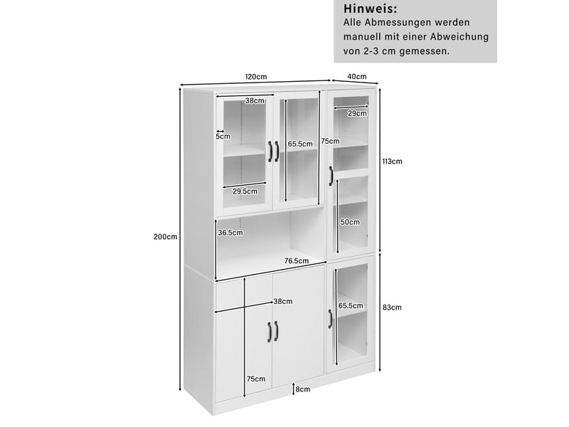  Vitrine blanche avec éclairage led, 120 x 40 x 200 cm  - Conforama E