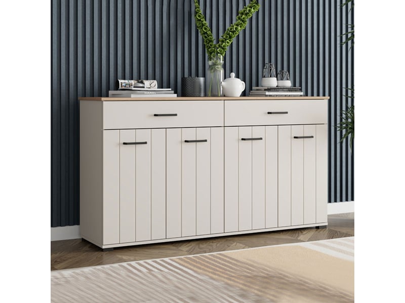  Buffet quarna, meuble 3 étagères, 156x40x86h cm blanc crème Quarna - Conforama B