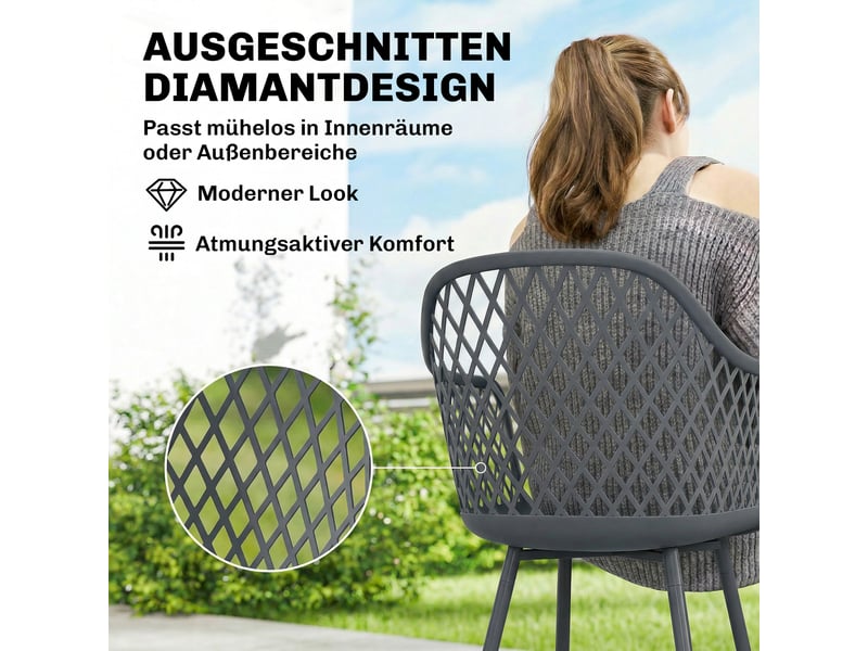  Lot de 4 chaises de jardin avec accoudoirs plastique et métal gris foncé 56 x 51 x 84 cm  - Conforama E