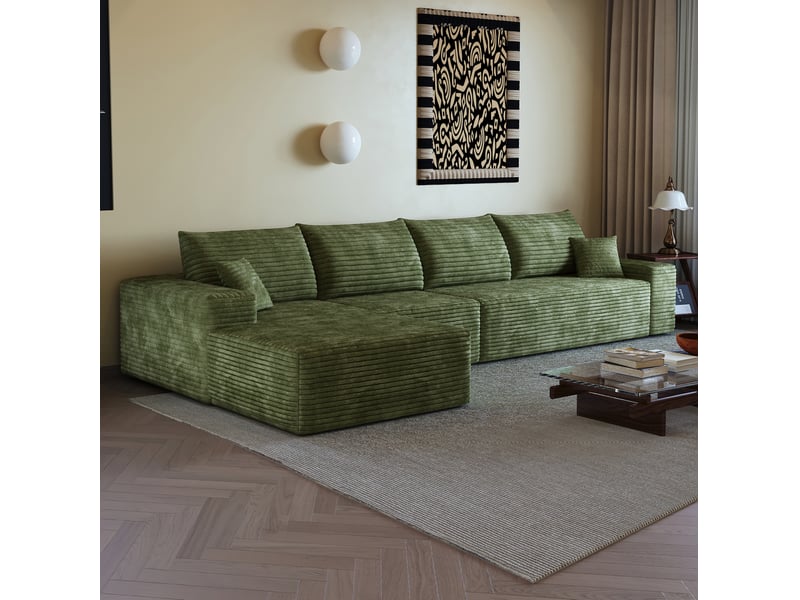  Canapé d'angle modulable 340x175x83 cm avec chaise longue 4 places vert  - Conforama C