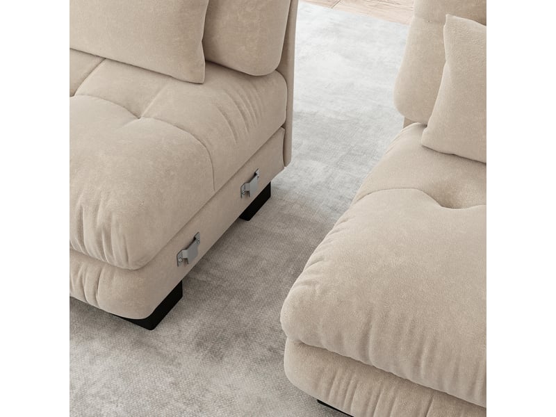  Canapé d'angle 5 places en chenille marron clair, structure modulable en l avec ottomans mobiles assortis  - Conforama E