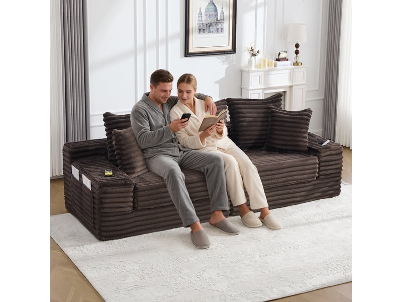  Canapé droit fixe 4 places tissu café canapé compressible - Conforama B