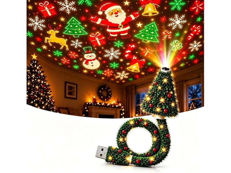  Lot de 1 projecteur de plafond sapin de noël, plug and play hd – veilleuse de fête avec 6 motifs, pour chambre et décoration  - Conforama B