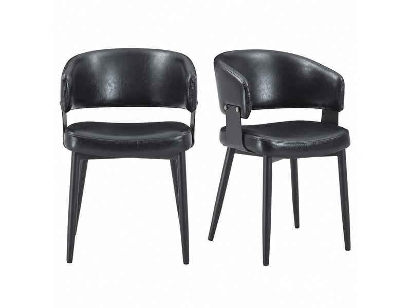  Chaises de salle à manger lot de 2 avec accoudoirs et dossier bicolore  - pieds en métal, pu - noir  - Conforama A