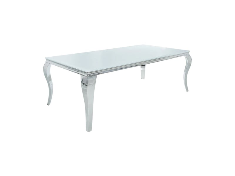  Table de salle à manger velena – acier argenté et verre opale – 200 cm – style baroque moderne  - Conforama A