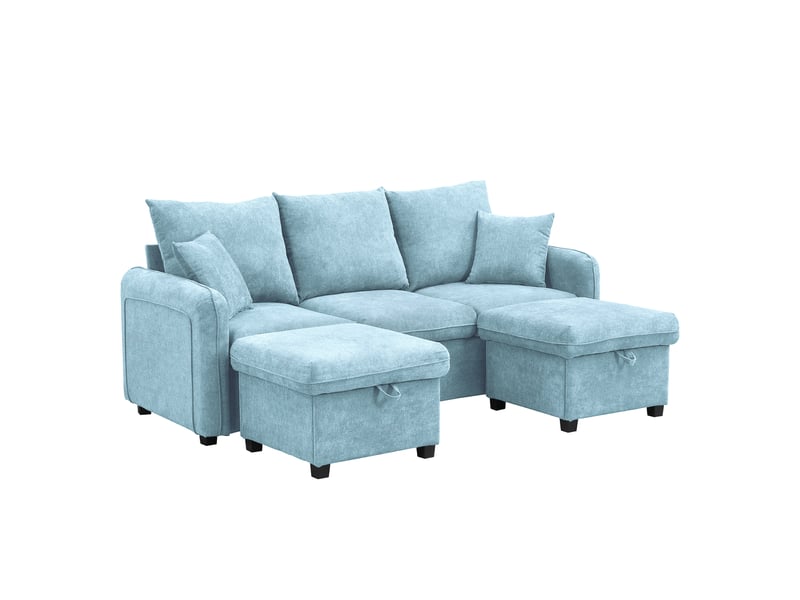  Canapé d’angle convertible 188 cm en u 3 places canapé modulable séparable avec rangement, tiroirs, pouf coffre, fonction lit, chenille bleu OPULERANE TRADING LTD - Conforama A
