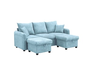 Canapé d’angle convertible 188 cm en u 3 places canapé modulable séparable avec rangement, tiroirs, pouf coffre, fonction lit, chenille bleu