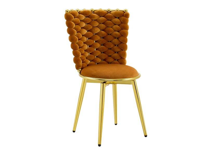 Lot de 2 chaises de salle à manger avec dossier tressé - pieds en métal doré, velours orange 62,0 × 58,0 × 51,0 cm - Conforama A