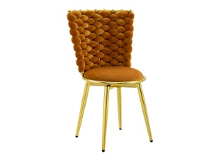Lot de 2 chaises de salle à manger avec dossier tressé - pieds en métal doré, velours orange 62,0 × 58,0 × 51,0 cm