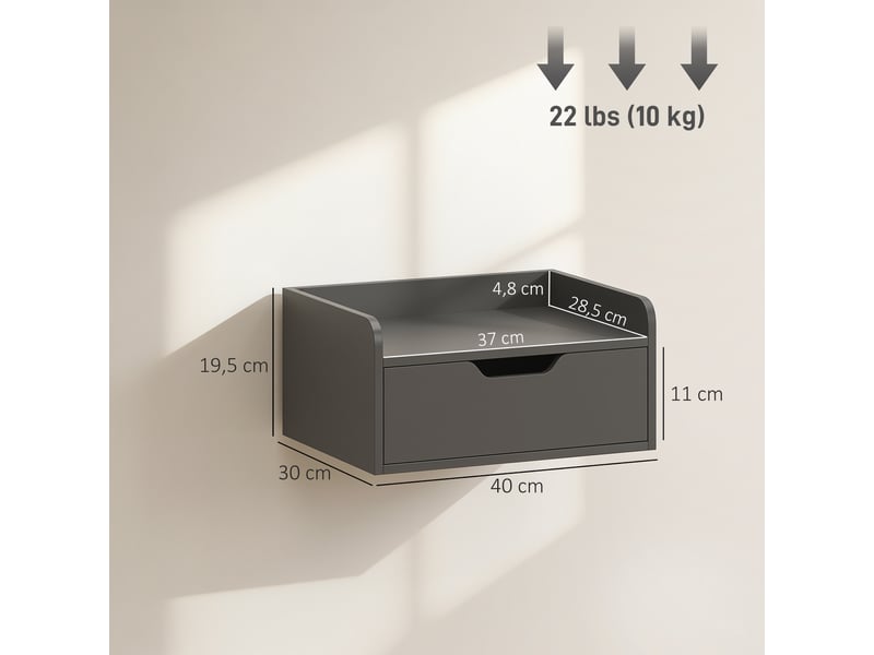  Lot de 2 tables de chevet murales tables de nuit suspendues tiroir plateau aspect bois dim. 40l x 30l x 19,5h cm  - Conforama E