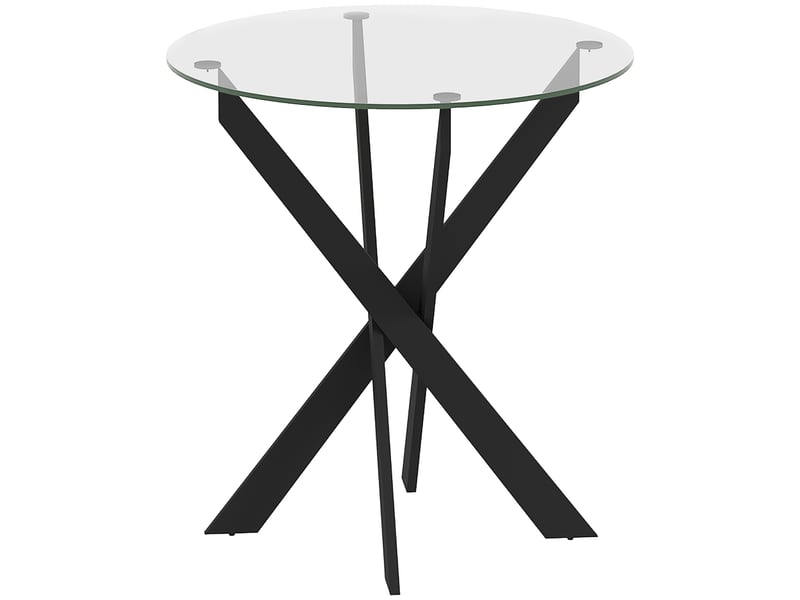  Table de salle à manger pour 4 personnes avec plateau en verre trempé, pieds croisés, en verre, ø70×75 cm, noir  - Conforama A