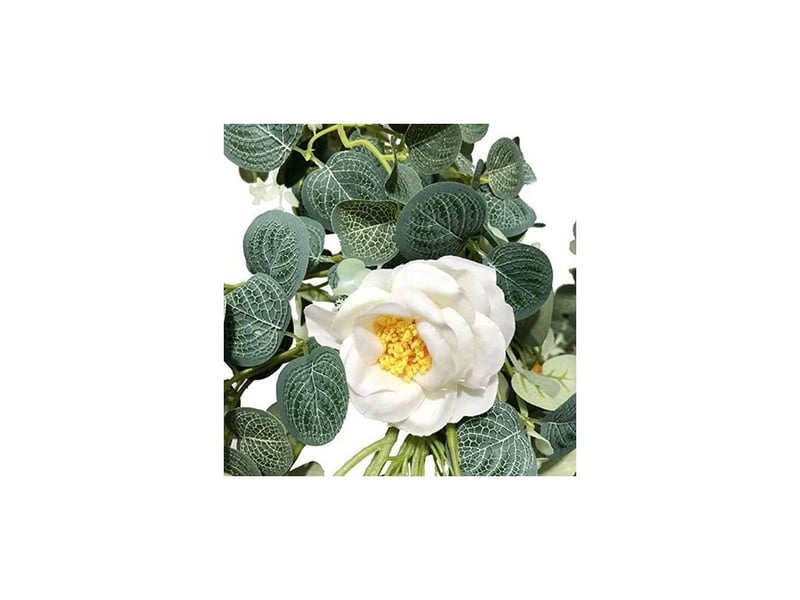  Guirlande d'eucalyptus avec camélias, 2m, fausse fleur artificielle, décoration de vigne rose en soie, fausse feuille suspendue  - Conforama C