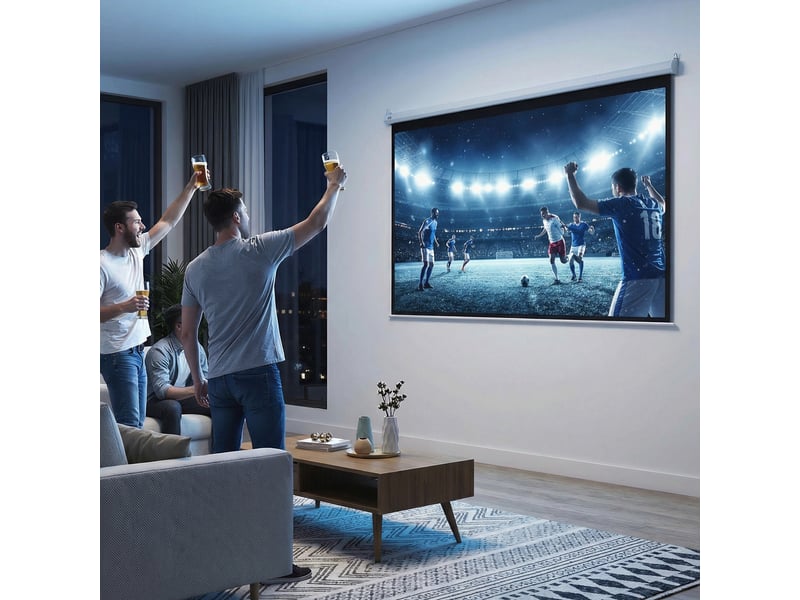  Écran vidéoprojecteur 84 pouces, 4:3 4k hd écran de projection motorisé et électrique, écran de projection tv et home cinéma, panneau de commande et télécommande, montage mural ou plafond  - Conforama D