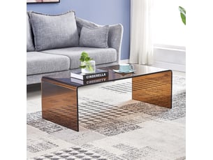 Table basse en verre trempé courbé 100x50x35 cm – marron transparent – design moderne facile à entretenir