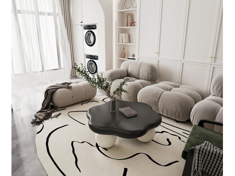  Table basse forme nuage ø80cm noir et blanc mdf laqué design minimaliste pour salon petit appartement evarich - Conforama B