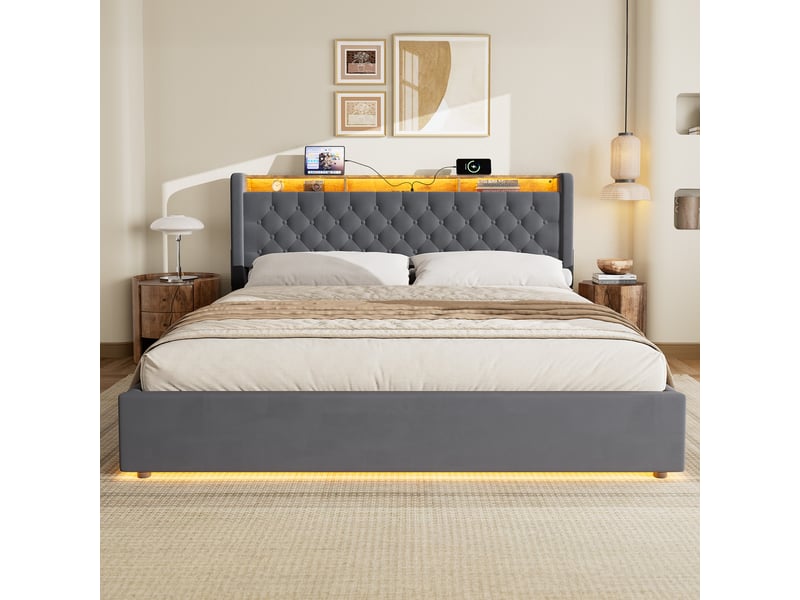 Lit coffre rembourré 180x200 avec tête de lit rangement et coffre de lit cravdom - Conforama B