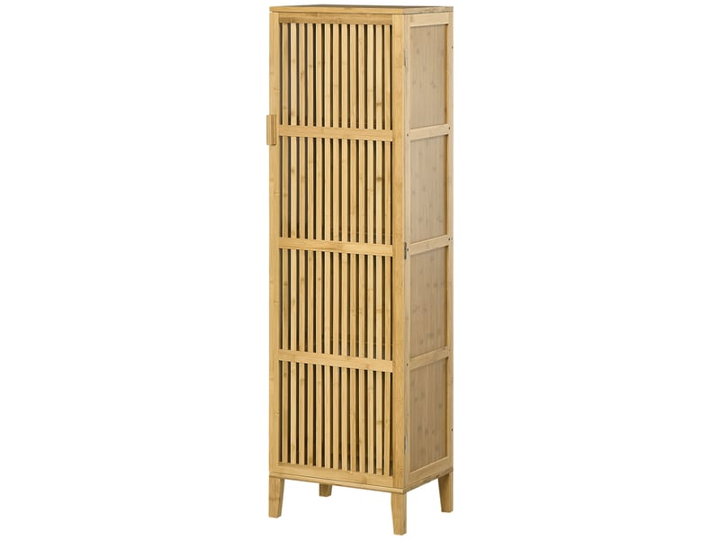  Meuble de rangement en bambou avec étagères et porte à lattes pour salle de bain, chambre, salon, 40 x 30 x 140 cm  - Conforama B