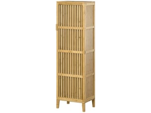 Meuble de rangement en bambou avec étagères et porte à lattes pour salle de bain, chambre, salon, 40 x 30 x 140 cm