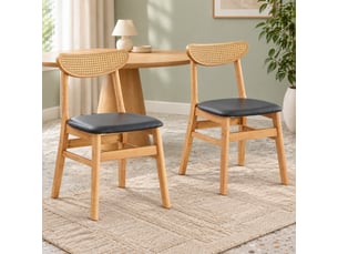 Lot de 2 chaises de salle à manger,45x43,9x78,7 cm,avec dossier en rotin,coloris bois