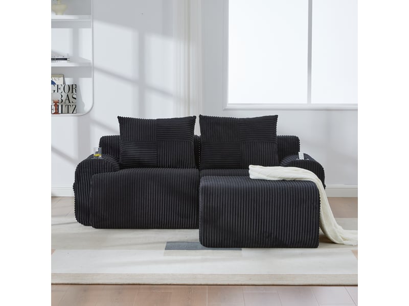  Canapé d'angle réversible fixe 2 places tissu noir  - Conforama D