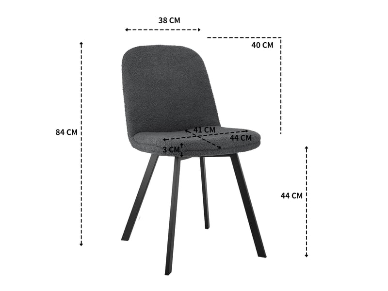  Chaises de salle à manger lot de 2 avec assise rembourrée  - structure en métal, teddy gris foncé 62×59×46 cm  - Conforama D