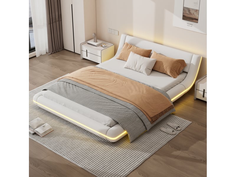  Lit 2 places 140x200 cm avec led multicolore coloris blanc  - Conforama D