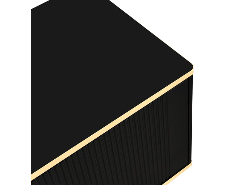  Meuble tv 175x40x45cm, meuble télé, 2 tiroirs de rangement, 2 portes avec texture sculptée, panneau de particules noir  - Conforama R