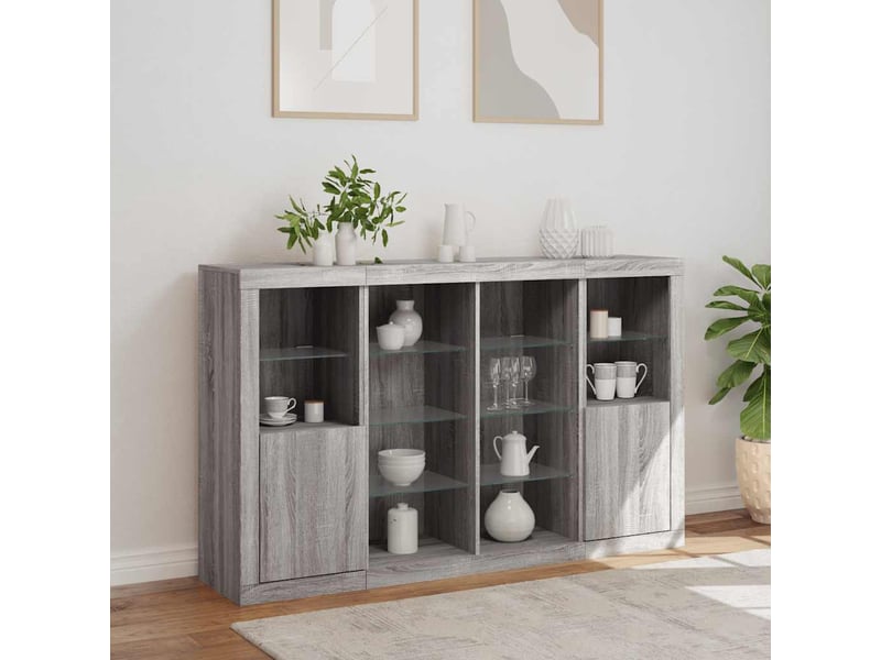 Buffets avec lumières led 3 pcs - bahut - meuble de rangement sonoma gris bois d'ingénierie - Conforama D